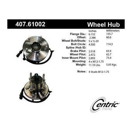 Centric C-Tek Standard Hub and Bearing Assembly; With Integral ABS, C-Tek 407.61002E